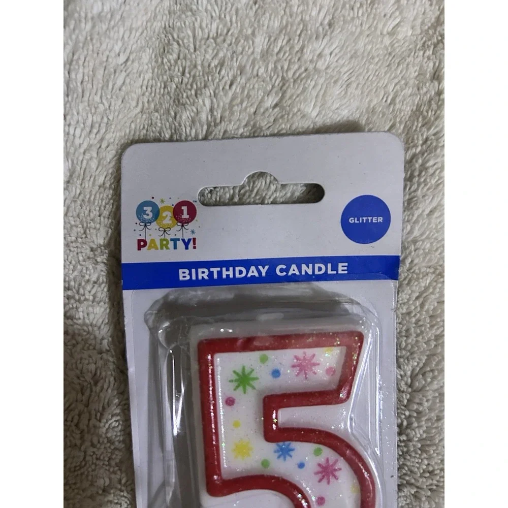 321 Birthday Party‎ Glitter Candle! 5! Five! New